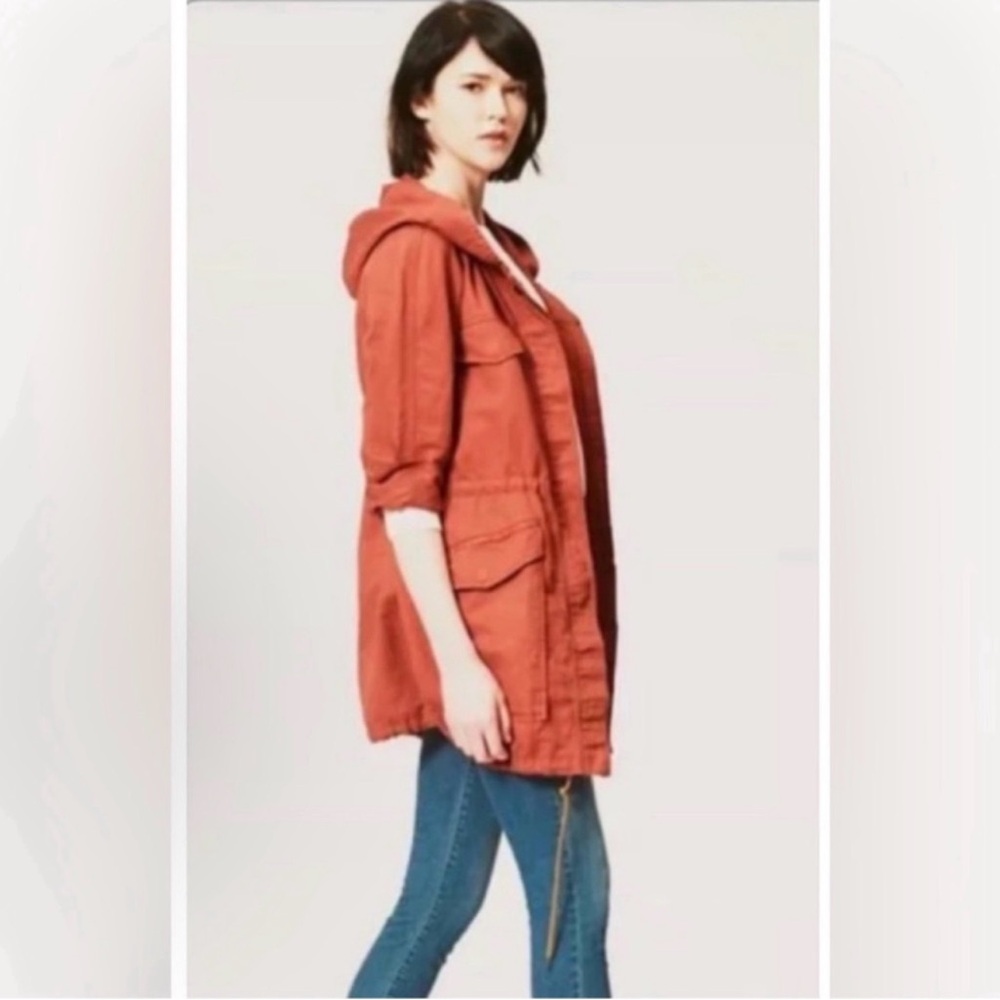 LOFT Rust Oversized Hooded Utility Jacket with Pockets and Zipper